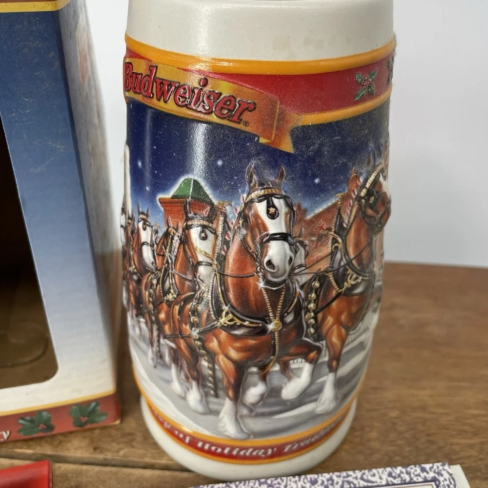 Budweiser 1999 Holiday Stein Mug 20th Anniversary Clydesdales Box‎ And COA